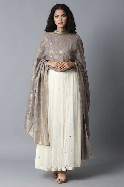 Grey Printed Chiffon Dupatta