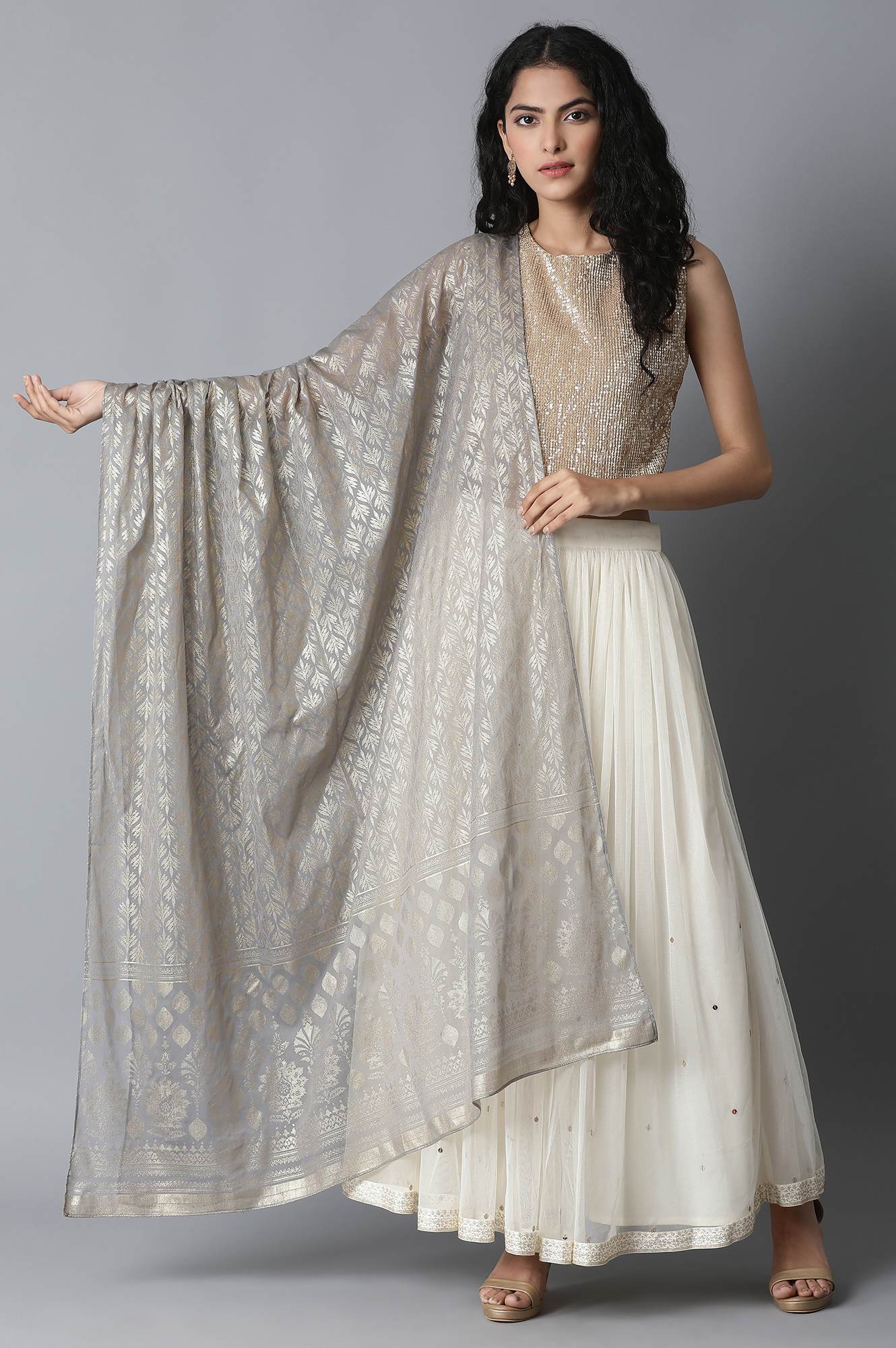 Silver Printed Chiffon Dupatta