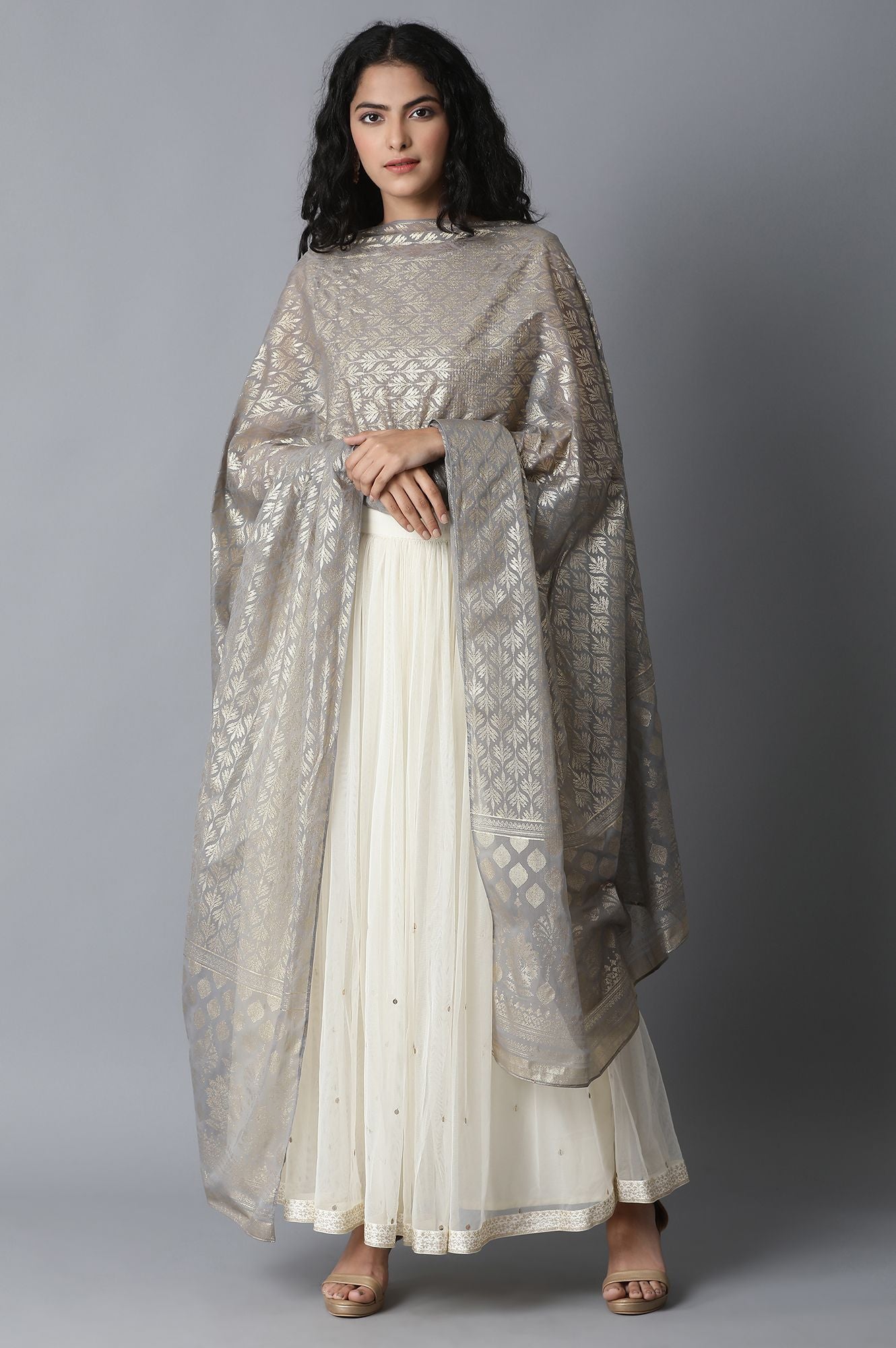 Silver Printed Chiffon Dupatta