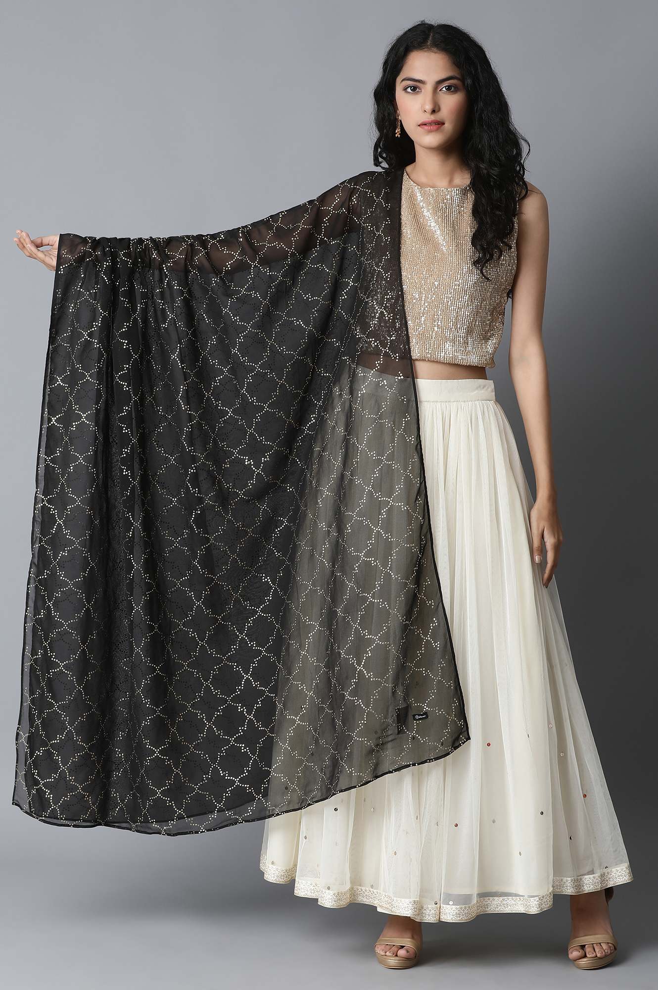 Black Foil Print Dupatta