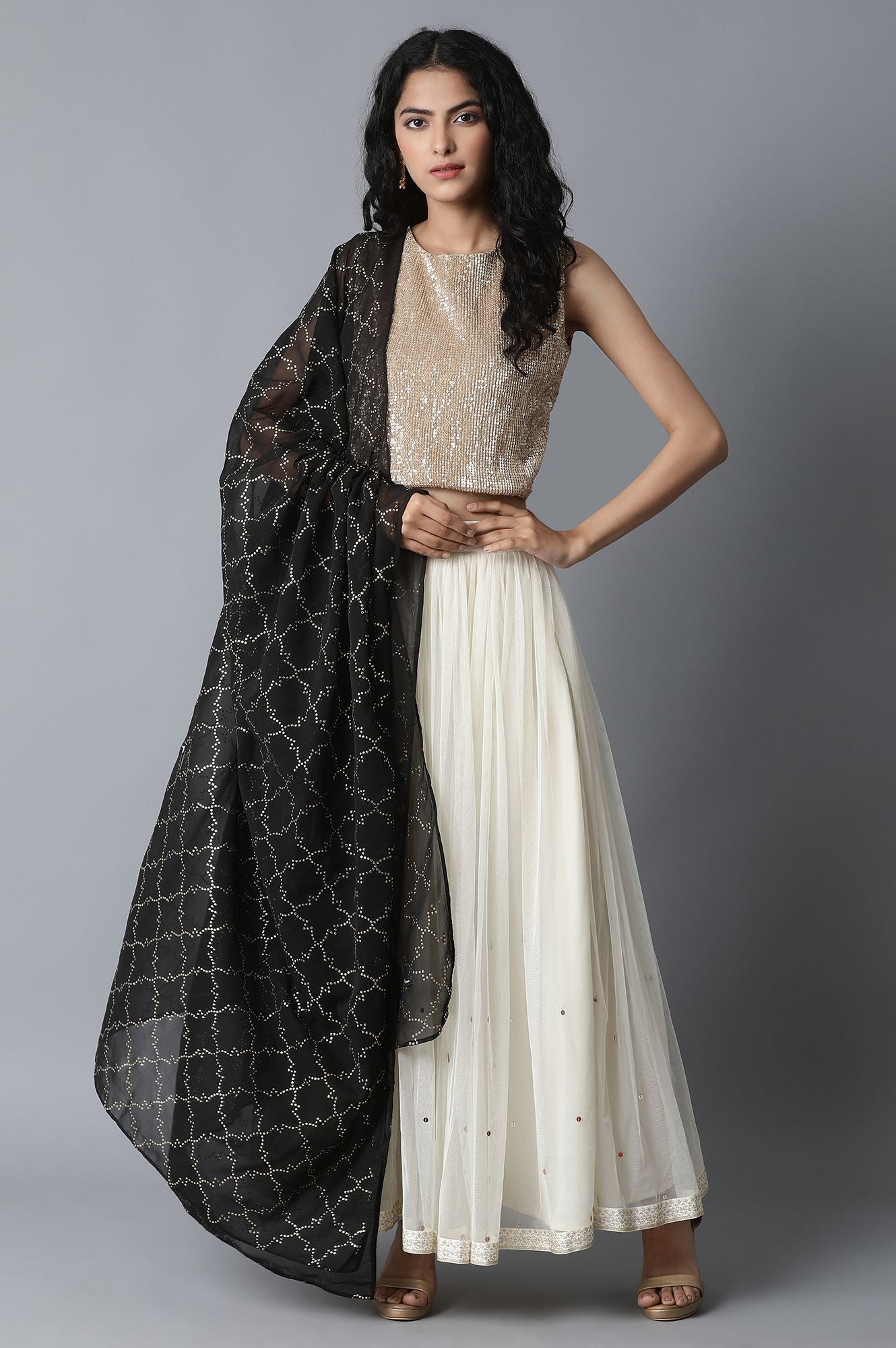 Black Foil Print Dupatta