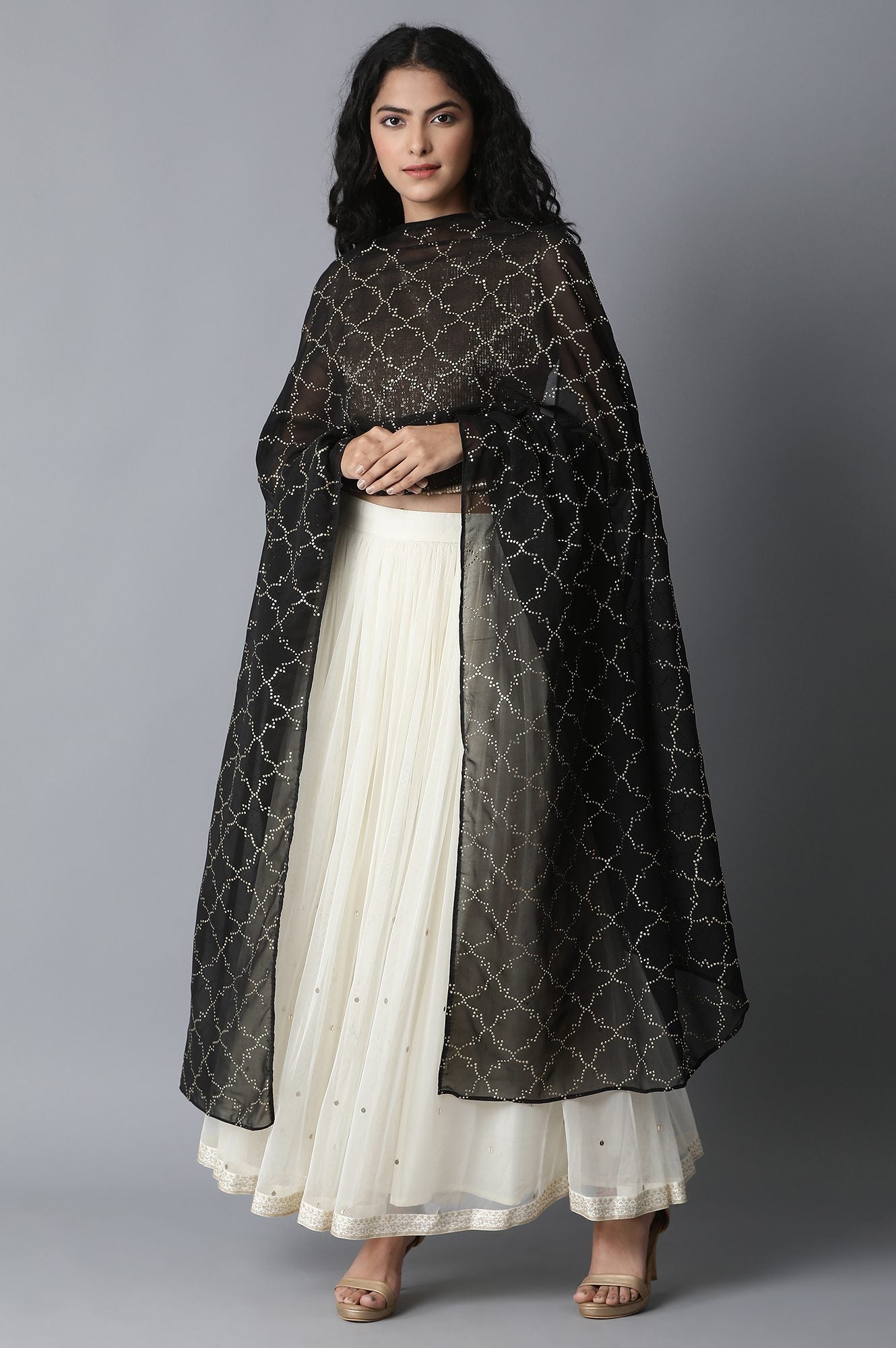 Black Foil Print Dupatta