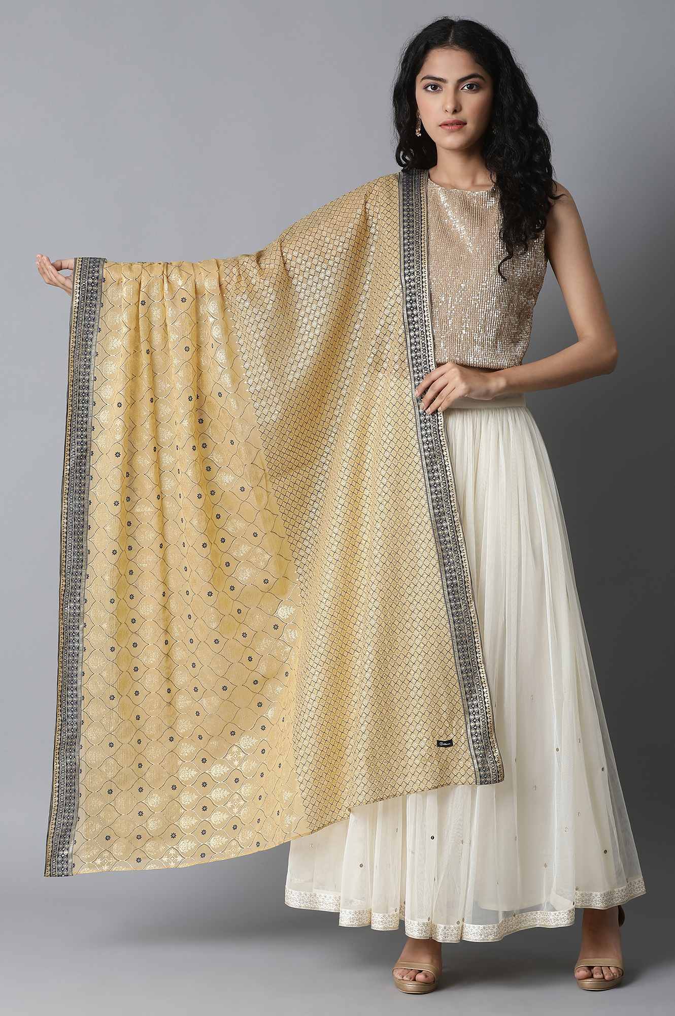 Gold Printed Chiffon Dupatta