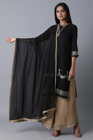 Black Floral Print kurta With Dupatta & Palazzo