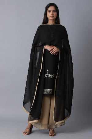Black Floral Print kurta With Dupatta & Palazzo