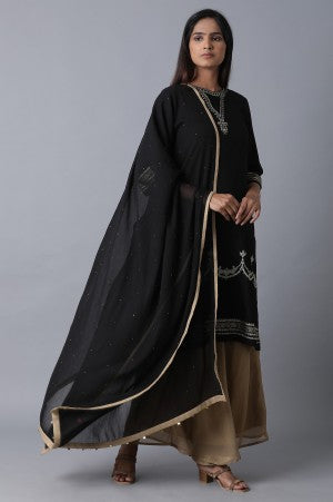 Black Floral Print kurta With Dupatta & Palazzo