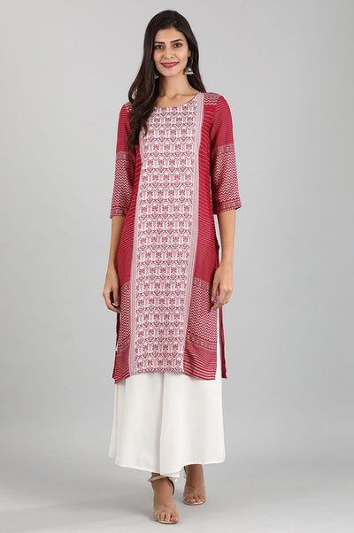 Pink Round Neck Yarn-dyed Liva kurta