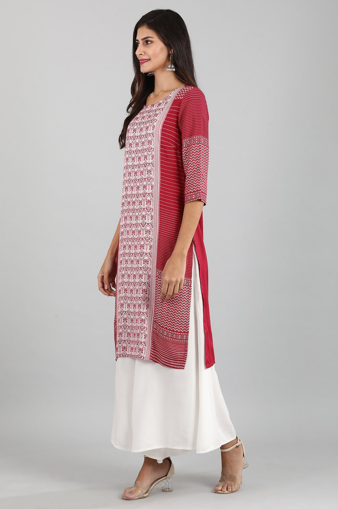 Pink Round Neck Yarn-dyed Liva kurta