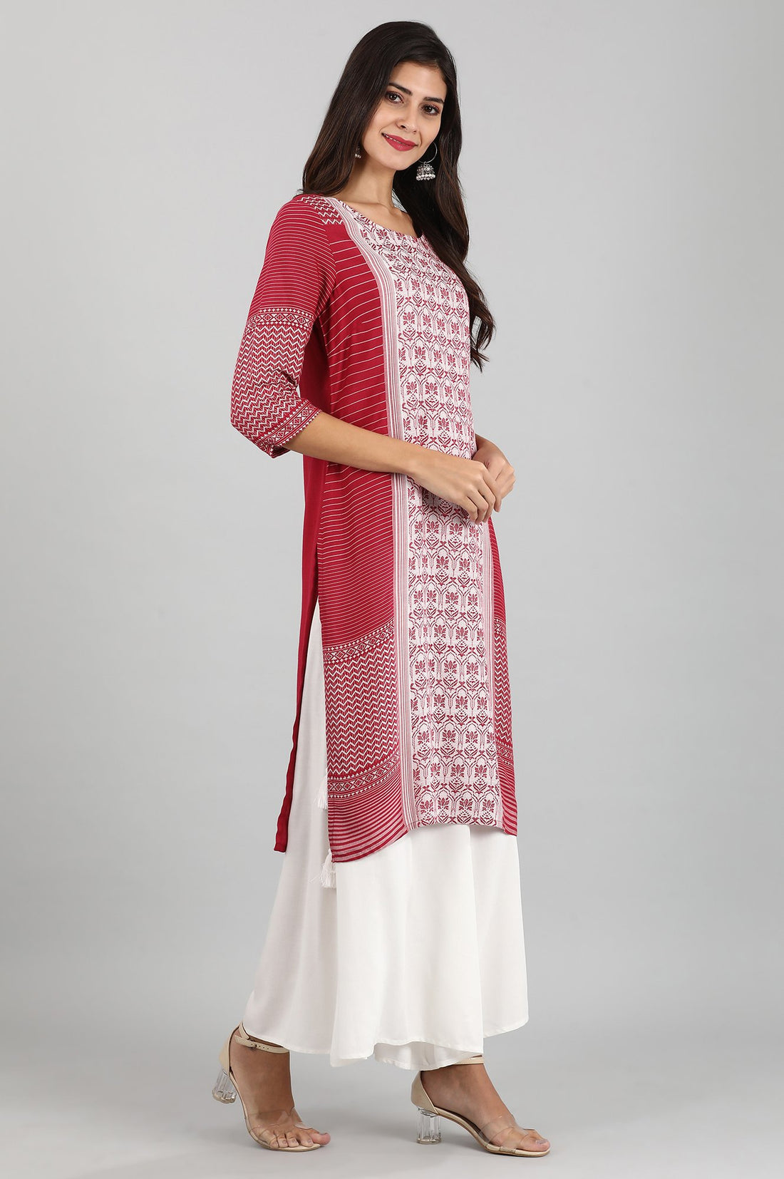 Pink Round Neck Yarn-dyed Liva kurta