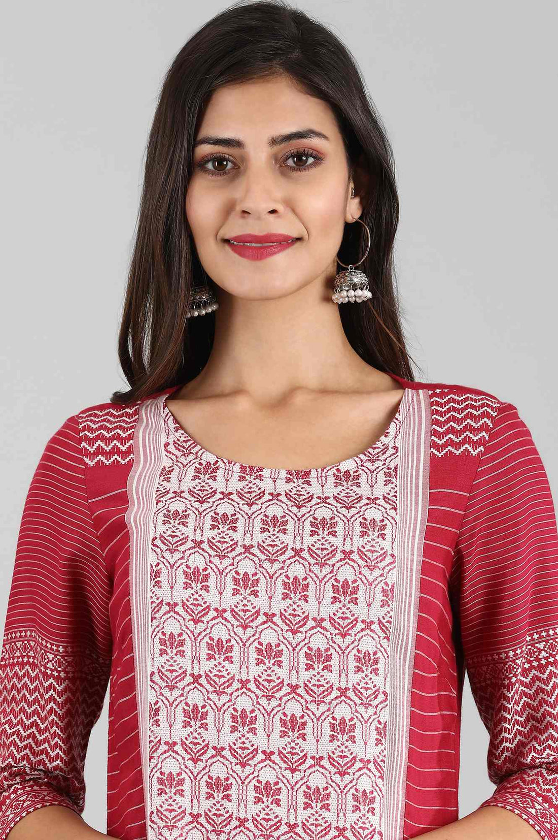 Pink Round Neck Yarn-dyed Liva kurta