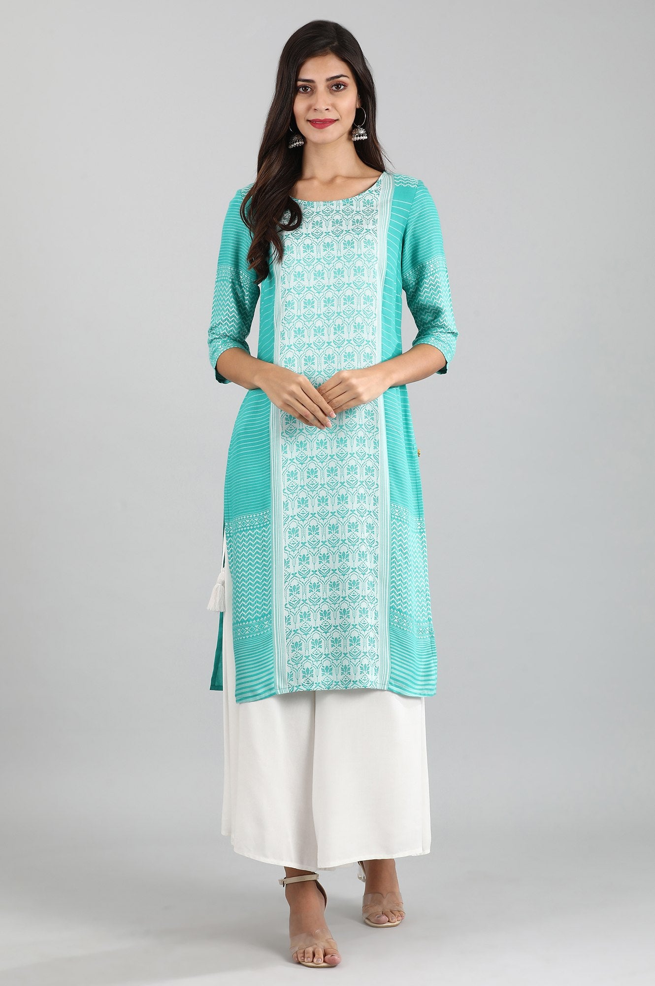 Blue Round Neck Yarn-dyed Liva kurta