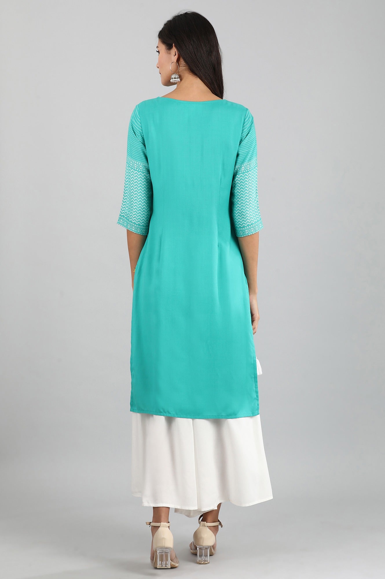 Blue Round Neck Yarn-dyed Liva kurta