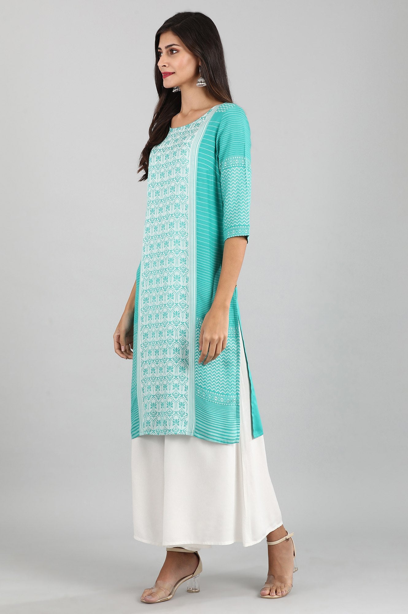 Blue Round Neck Yarn-dyed Liva kurta