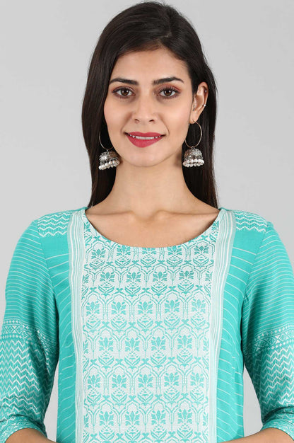 Blue Round Neck Yarn-dyed Liva kurta