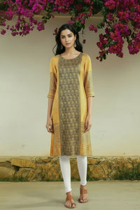 Yellow Round Neck Yarn-dyed Liva kurta