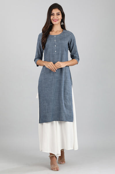 Blue Round Neck Yarn-dyed kurta
