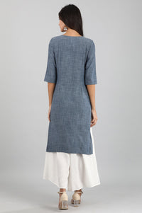 Blue Round Neck Yarn-dyed kurta