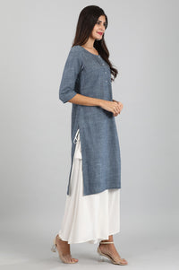 Blue Round Neck Yarn-dyed kurta