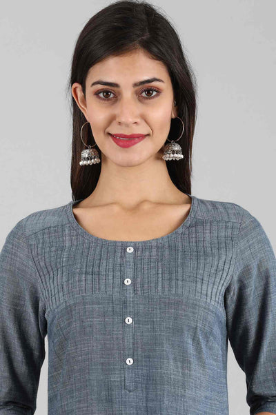 Blue Round Neck Yarn-dyed kurta