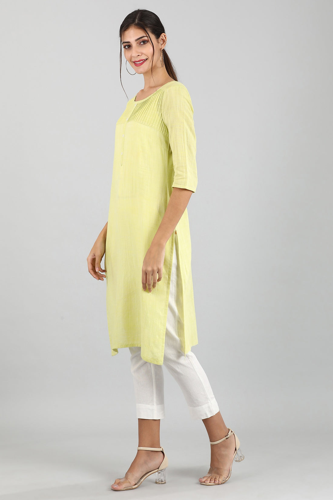 Green Round Neck Yarn-dyed kurta