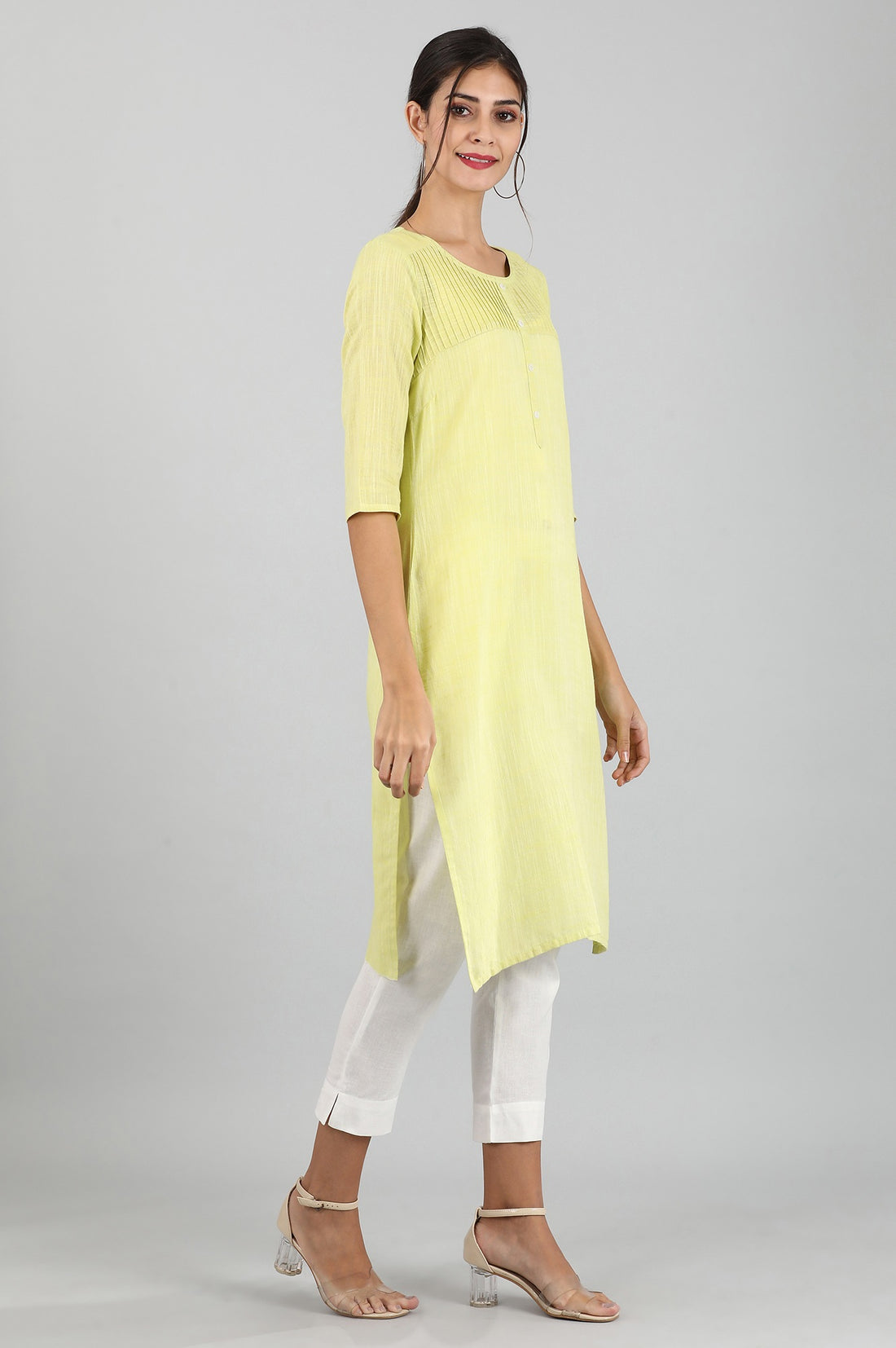 Green Round Neck Yarn-dyed kurta