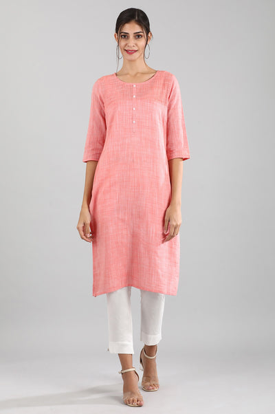 Disha's Red Round Neck Yarn-dyed kurta