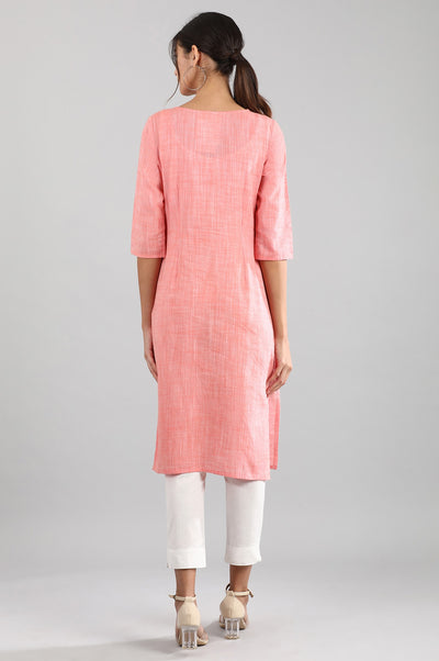 Disha's Red Round Neck Yarn-dyed kurta