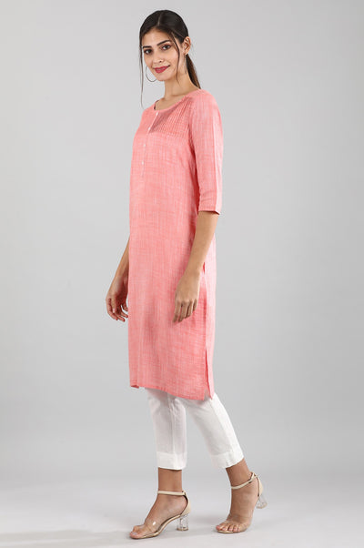 Disha's Red Round Neck Yarn-dyed kurta
