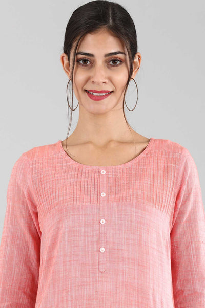 Disha's Red Round Neck Yarn-dyed kurta