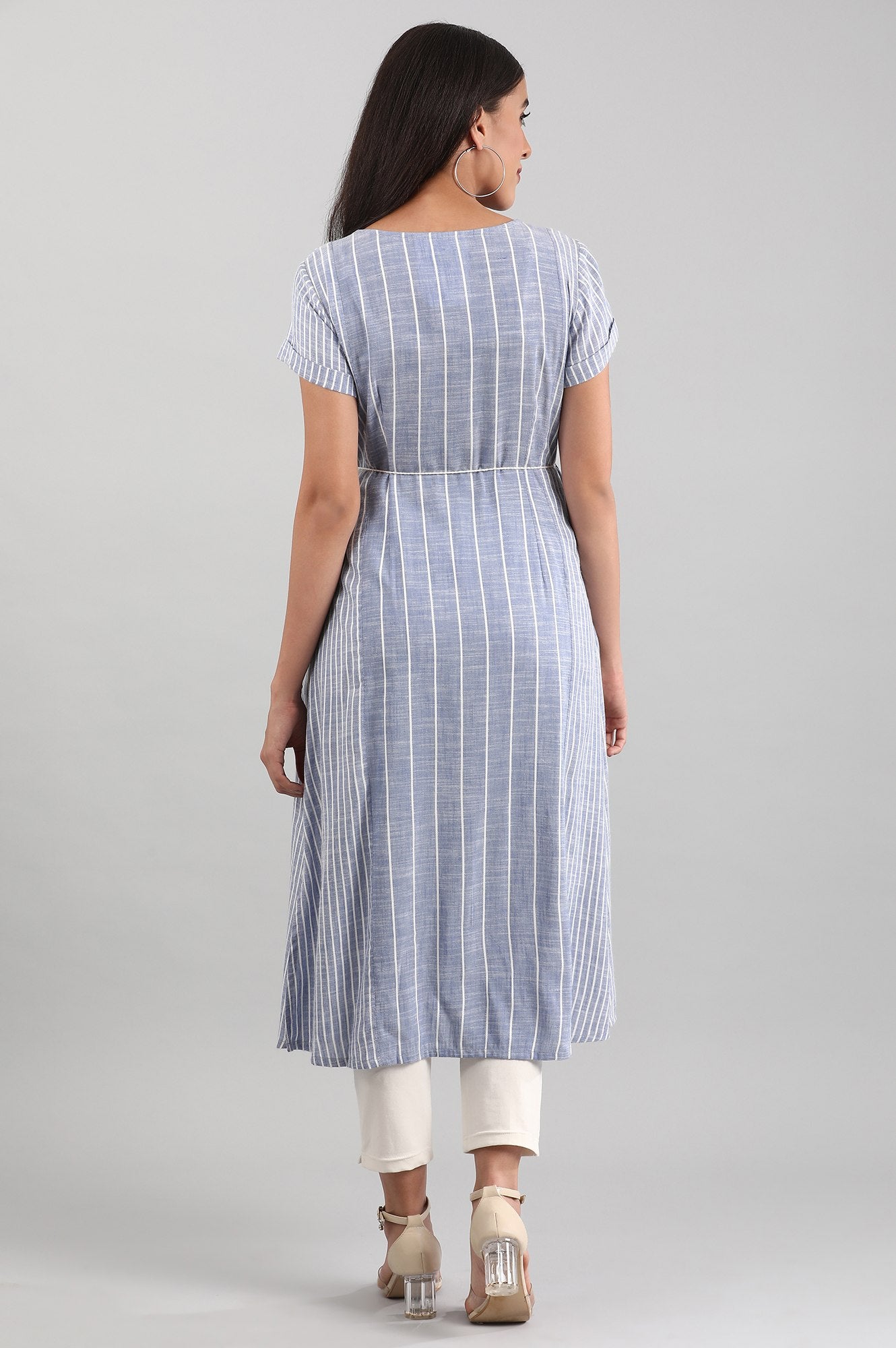 Blue Round Neck Striped Liva kurta