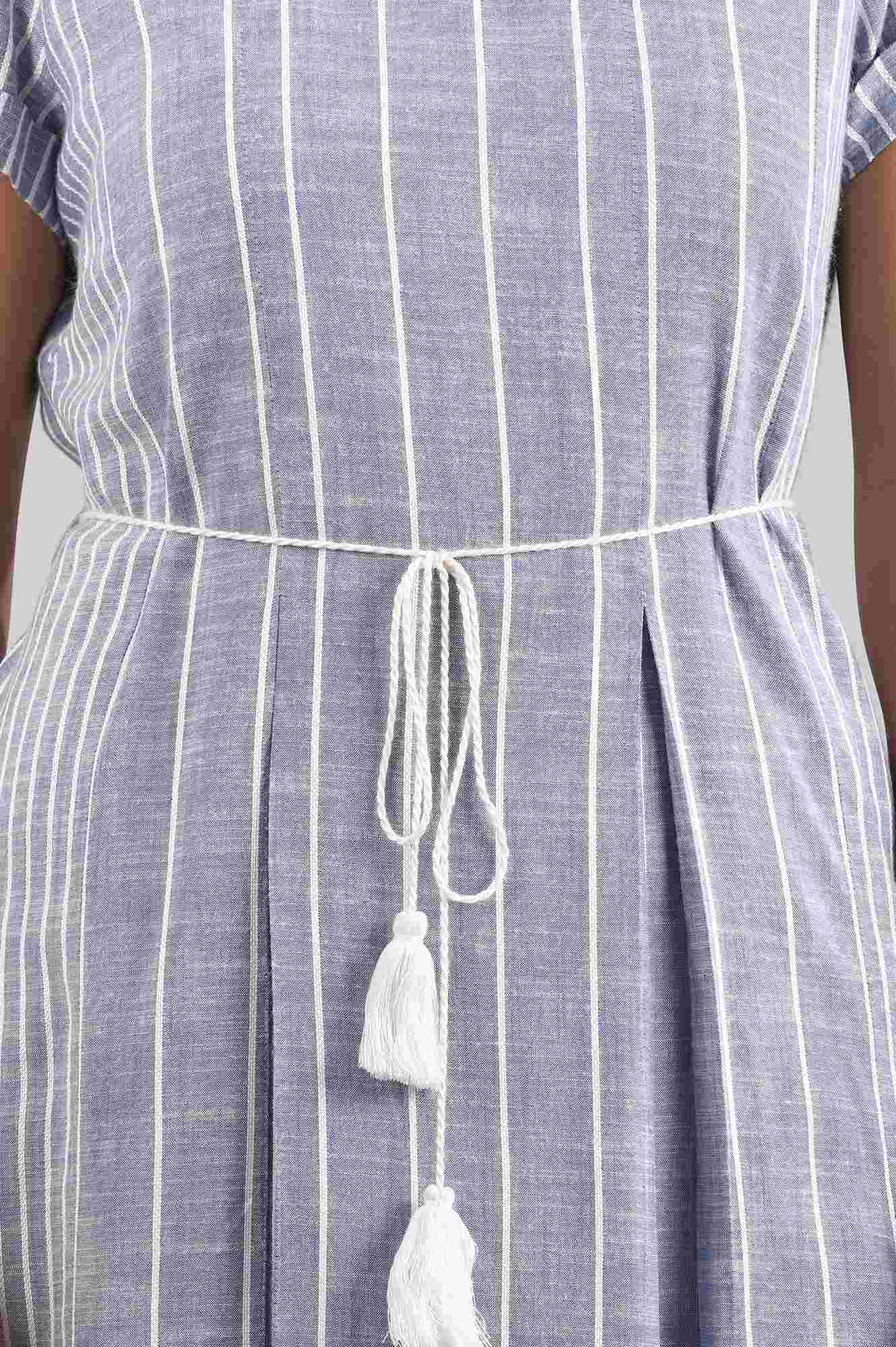 Blue Round Neck Striped Liva kurta