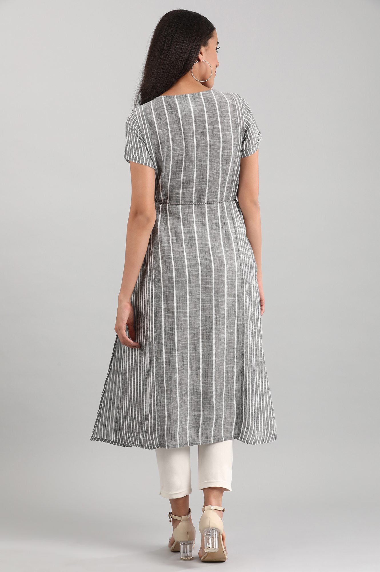 Black Round Neck Striped Liva kurta