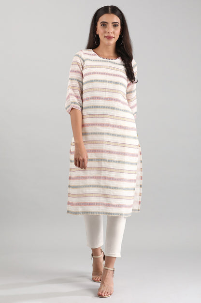 White Round Neck Yarn-dyed kurta