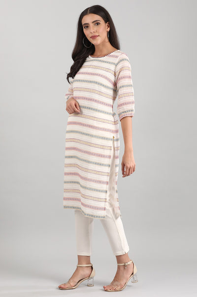 White Round Neck Yarn-dyed kurta