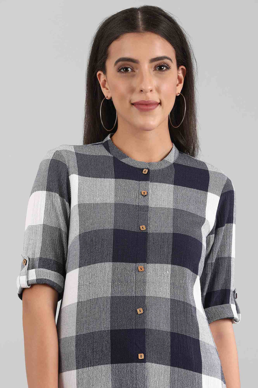 Blue Band Collar Yarn-dyed kurta