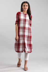 Maroon Band Collar Yarn-dyed kurta