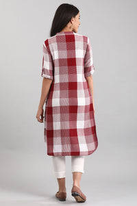 Maroon Band Collar Yarn-dyed kurta