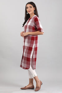 Maroon Band Collar Yarn-dyed kurta