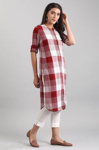 Maroon Band Collar Yarn-dyed kurta
