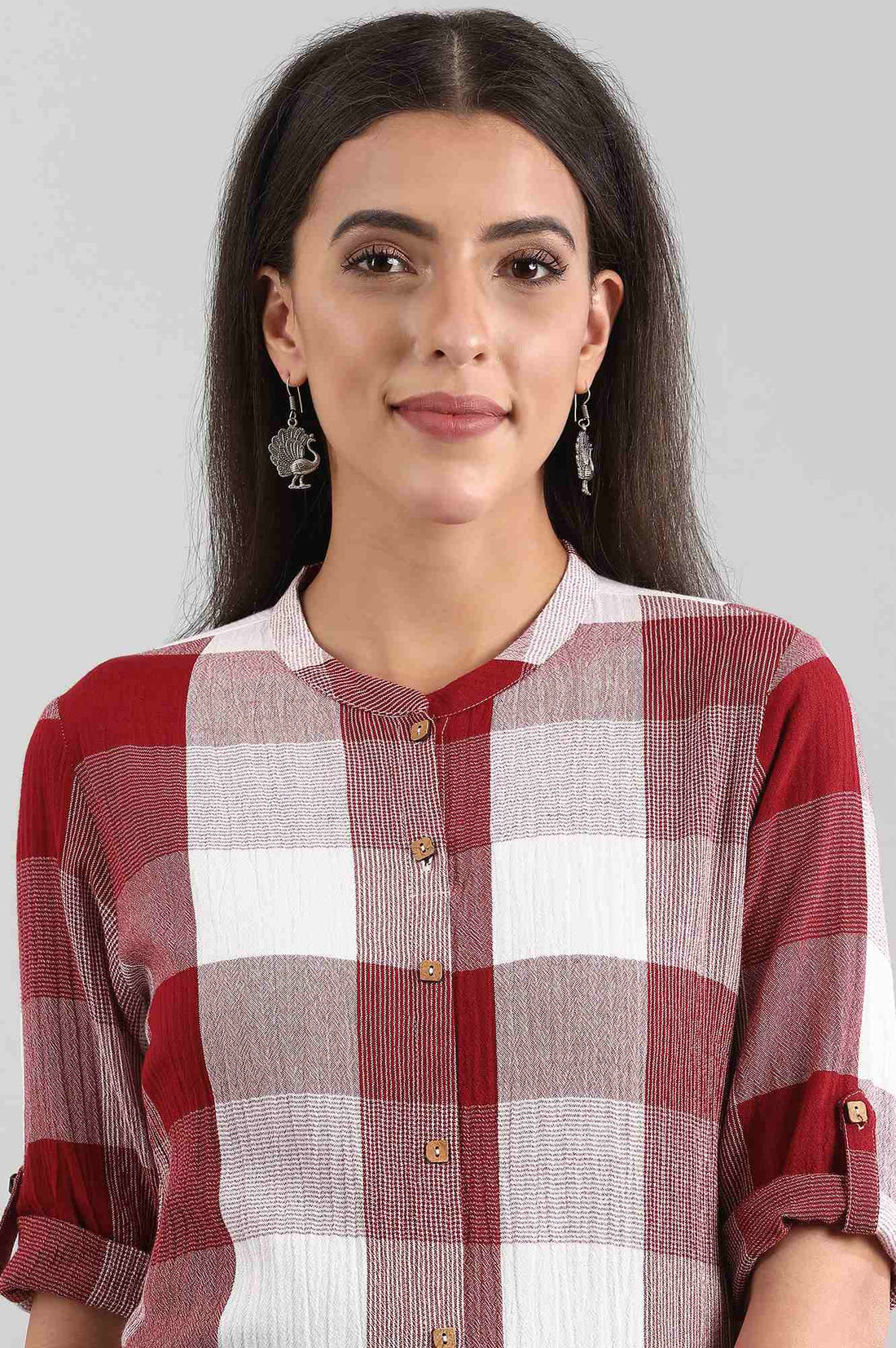 Maroon Band Collar Yarn-dyed kurta