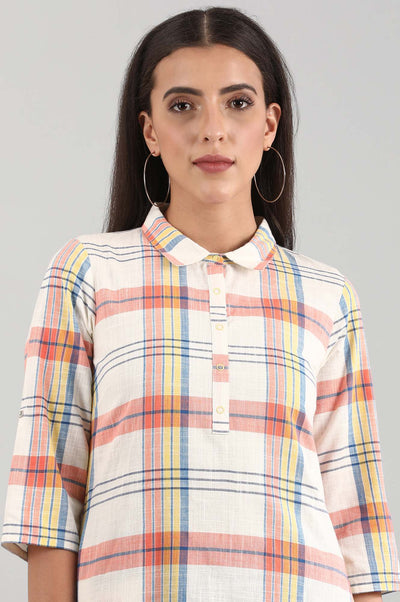 White & Orange Shirt Collar kurta