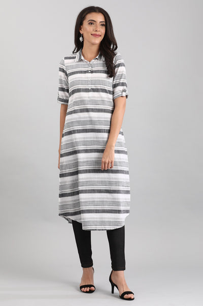 Disha Patani's Grey & White Shirt Collar kurta
