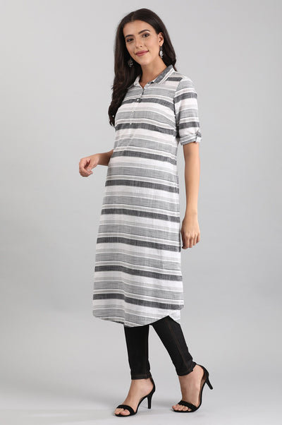 Disha Patani's Grey & White Shirt Collar kurta