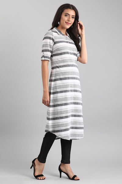 Disha Patani's Grey & White Shirt Collar kurta