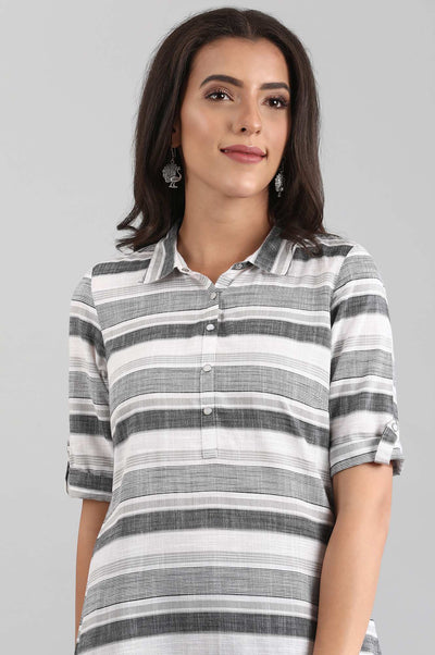 Disha Patani's Grey & White Shirt Collar kurta