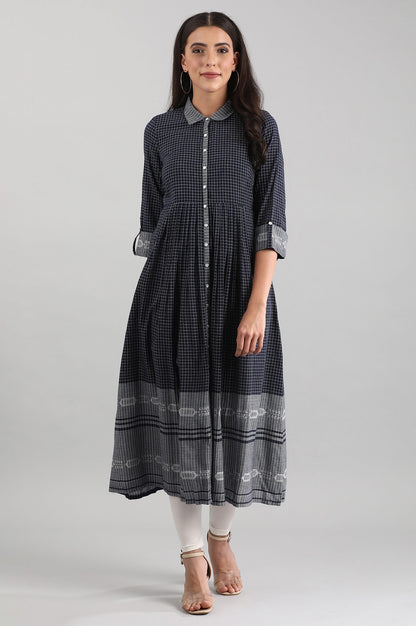 Blue Shirt Collar A-line kurta