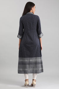 Blue Shirt Collar A-line kurta