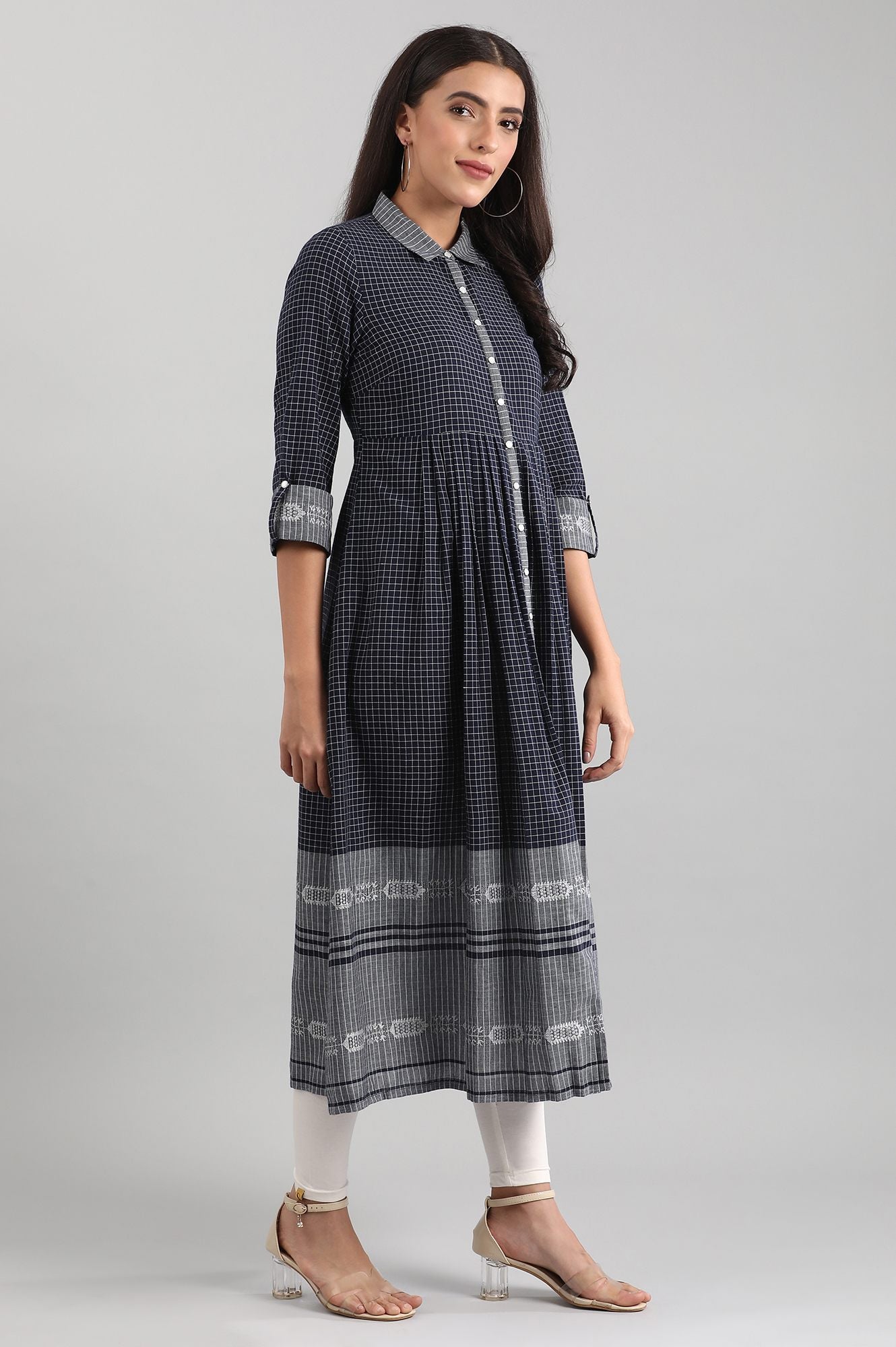 Blue Shirt Collar A-line kurta