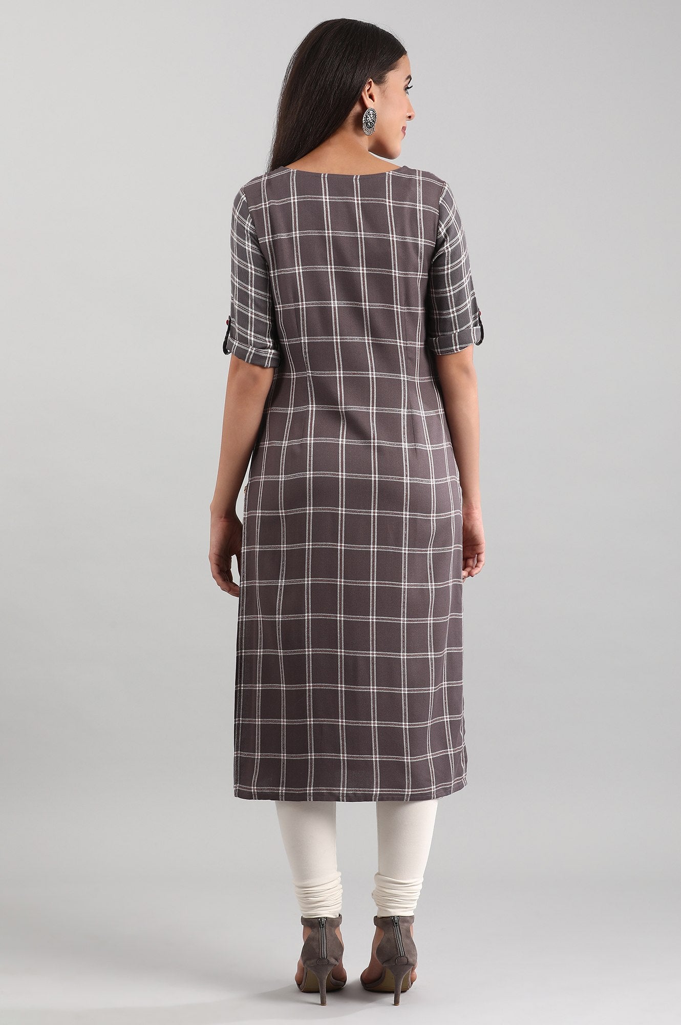 Grey Round Neck Yarn-dyed Liva kurta