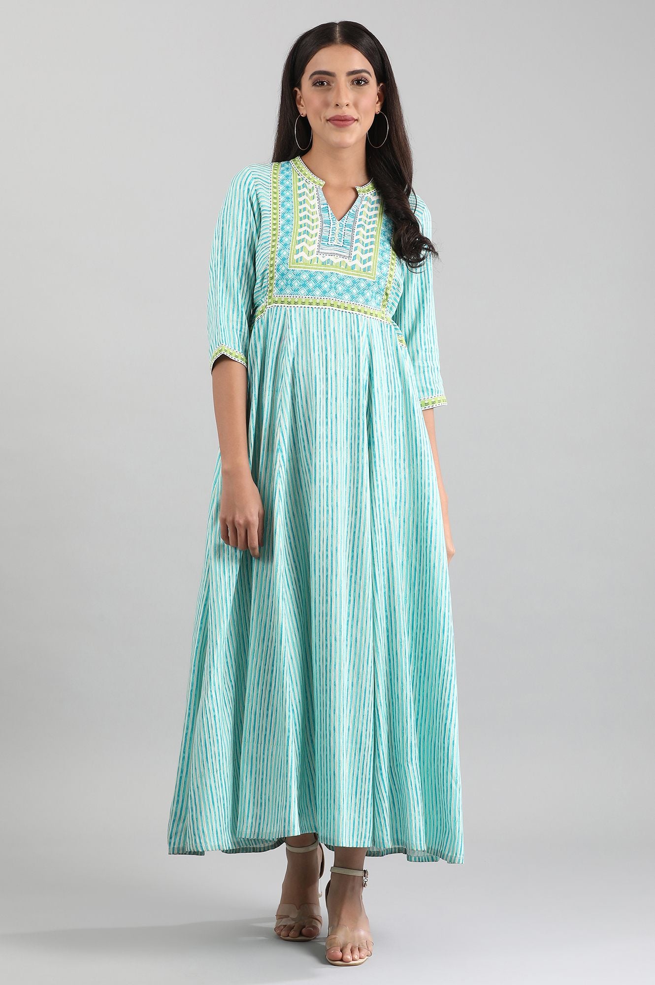 Blue Round Neck Printed Liva Dress